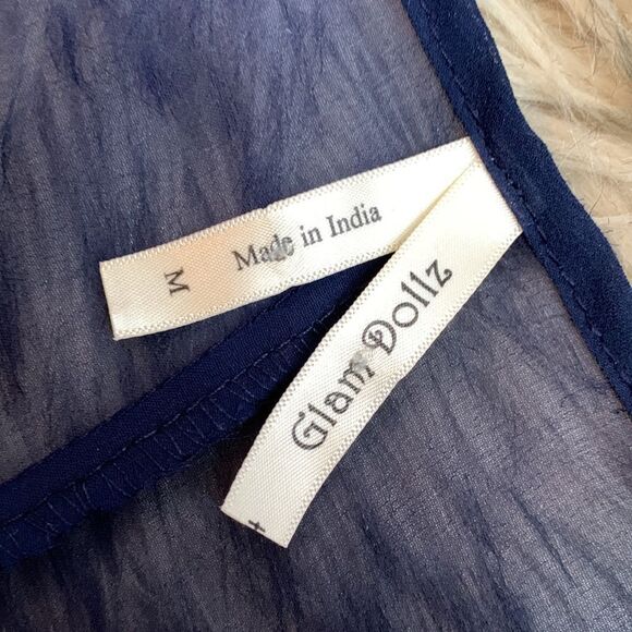 Designer Swimwear Lace Trim Cover-up Kimono Wrap M Navy - Picture 8 of 10